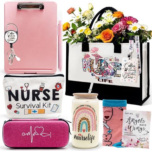 Nurse Gifts for Women Female, Nurs Appreciation Gift Set School Nurs Gifts Nurses Week Gift Set Graduation Gfts Christmas Gifs Nurse Practitioner Gif with Canvas Tote Bag Tumbler Socks Candle in Saudi Arabia