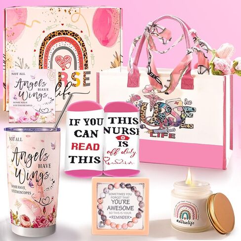 Nurse Gifts for Women Female, Nurs Appreciation Gift Set School Nurs Gifts Nurses Week Gift Set Graduation Gfts Christmas Gifs Nurse Practitioner Gif with Canvas Tote Bag Tumbler Socks Candle in Saudi Arabia