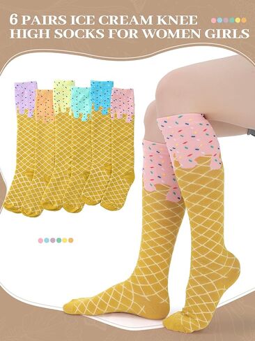 Shyyween 6 Pairs Ice Cream Drip Knee High Socks for Women Girls Funny Ice Cream Baseball Gift Valentine's Day Party Favors in Saudi Arabia