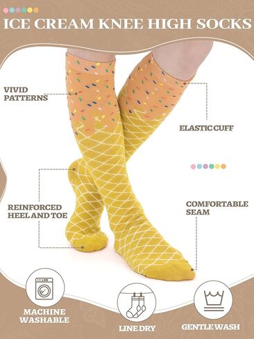 Shyyween 6 Pairs Ice Cream Drip Knee High Socks for Women Girls Funny Ice Cream Baseball Gift Valentine's Day Party Favors in Saudi Arabia