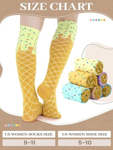 Shyyween 6 Pairs Ice Cream Drip Knee High Socks for Women Girls Funny Ice Cream Baseball Gift Valentine's Day Party Favors in Saudi Arabia