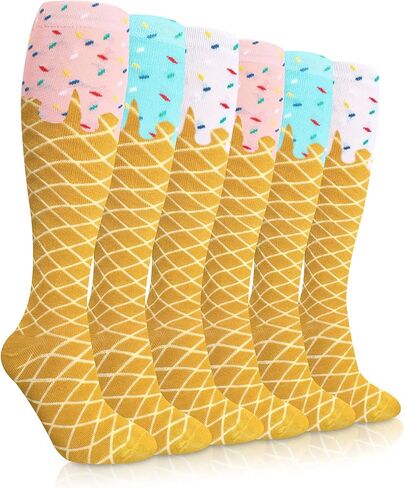 Shyyween 6 Pairs Ice Cream Drip Knee High Socks for Women Girls Funny Ice Cream Baseball Gift Valentine's Day Party Favors in Saudi Arabia