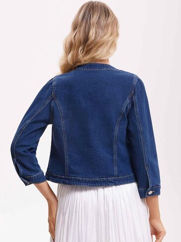 CIMUK Women's Denim Jacket Collarless 2026 Cardigan 3/4 Sleeve Jean Jackets in Saudi Arabia