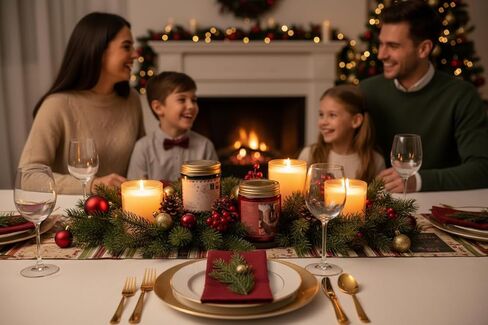 Aroma Bay 4 Pack Glass Jar & Tin Candle Set with Card, Gift for Coworkers, Long-Lasting 150 Hours, Birthday Gifts for Women/Men, BBF Gift(Scented-Fresh Frasier, Red Berry, Vanilla Mint, Holiday Cheer in Saudi Arabia