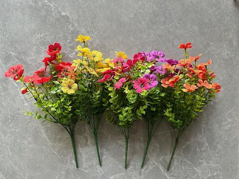 Artificial Flowers for Outdoors, Fake Faux Plants Outside Realistic Spring Summer Decor, UV Resistant Silk Flowers for Home Porch Garden (12, Mix 6color) in Saudi Arabia