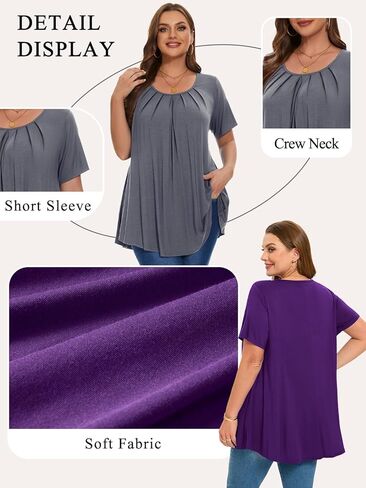 Plus Size Tunic Tops for Womens Short Sleeve Crew Neck Loose Fit Dressy Summer Blouse for Everyday Wear in Saudi Arabia