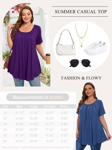 Plus Size Tunic Tops for Womens Short Sleeve Crew Neck Loose Fit Dressy Summer Blouse for Everyday Wear in Saudi Arabia
