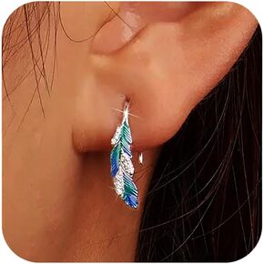 LOVECOM 14k Gold Plated Feather Filigree Hoop Earrings for Women Cute 925 Sterling Silver Post Leaf with CZ Animals Huggie Earring Women's Round Hypoallergenic Earring Jewelry Gifts to Daughter in Kuwait