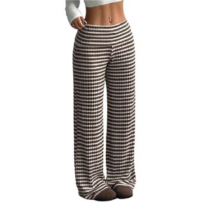 SOLY HUX Women's Striped Wide Leg Pants Elastic Waist Baggy Lounge Pants Casual Long Trousers in Kuwait