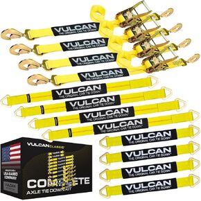 VULCAN Ultimate Axle Tie Down Kit - Classic Yellow - Includes (2) 22 Inch Axle Straps, (2) 36 Inch Axle Straps, (2) 96 Inch Snap Hook Ratchet Straps, and (2) 112 Inch Axle Tie Down Combination Straps in Kuwait