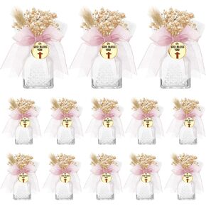 12 Set Holy Clear Water Bottle with Fake Floral Acrylic Sheet and Bow 50ml Glass Water Bottle for Holy Communion Favor Empty Holy Container for Church Party Favors Gift in Saudi Arabia