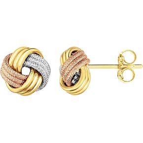 14K Tricolor Shiny And Textured Finish Love Knot Earrings, 9mm in Saudi Arabia