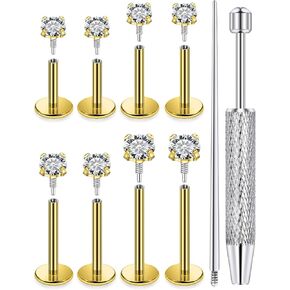 Msndnkwo 316L الفولاذ الجراحي ميدوسا ثقب المجوهرات | 16G خيط داخلي مسطح الظهر ترصيع Labret | مجموعة أقراط مونرو ليب تراغوس هيليكس الغضروفية | 6 مللي متر-12 مللي متر + قمم تشيكوسلوفاكيا in Kuwait