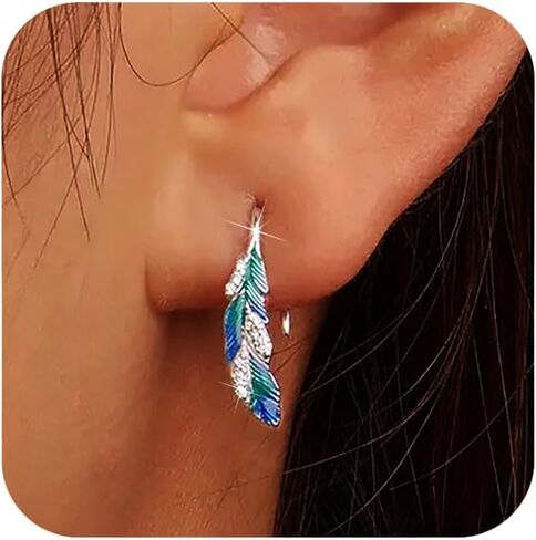 LOVECOM 14k Gold Plated Feather Filigree Hoop Earrings for Women Cute 925 Sterling Silver Post Leaf with CZ Animals Huggie Earring Women's Round Hypoallergenic Earring Jewelry Gifts to Daughter in Kuwait