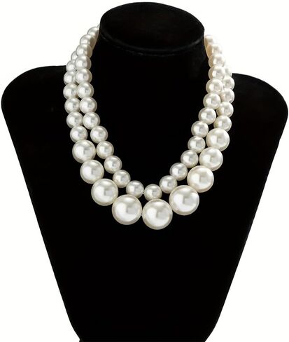 2 PCS Pearl Choker Necklaces for Women Summer Layered Necklace Big Chunky Pearl Necklace Fashion Jewelry Gifts in Saudi Arabia