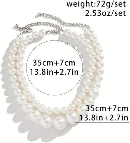 2 PCS Pearl Choker Necklaces for Women Summer Layered Necklace Big Chunky Pearl Necklace Fashion Jewelry Gifts in Saudi Arabia