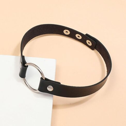 CALFOVERA Black PU Leather Choker for Women Cross Pendant Adjustable Leather Collar Chain Punk Gothic Style Circle Short Necklace with Rivet for Costume Jewelry Christmas Party Cosplay Gift in Saudi Arabia