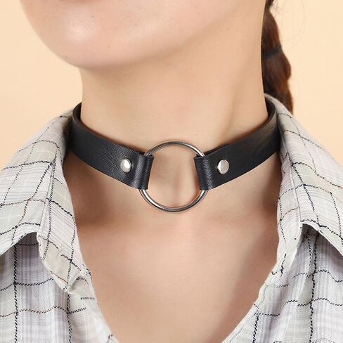 CALFOVERA Black PU Leather Choker for Women Cross Pendant Adjustable Leather Collar Chain Punk Gothic Style Circle Short Necklace with Rivet for Costume Jewelry Christmas Party Cosplay Gift in Saudi Arabia