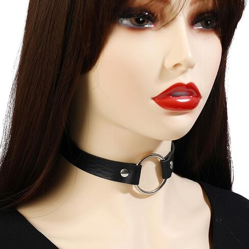 CALFOVERA Black PU Leather Choker for Women Cross Pendant Adjustable Leather Collar Chain Punk Gothic Style Circle Short Necklace with Rivet for Costume Jewelry Christmas Party Cosplay Gift in Saudi Arabia