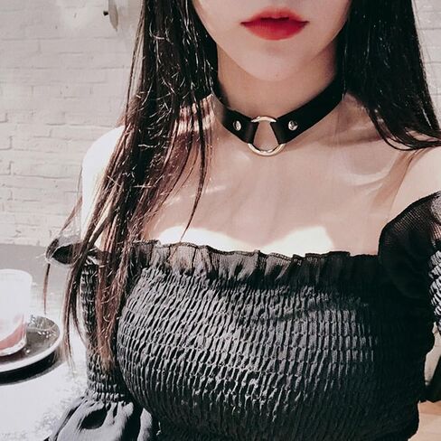 CALFOVERA Black PU Leather Choker for Women Cross Pendant Adjustable Leather Collar Chain Punk Gothic Style Circle Short Necklace with Rivet for Costume Jewelry Christmas Party Cosplay Gift in Saudi Arabia