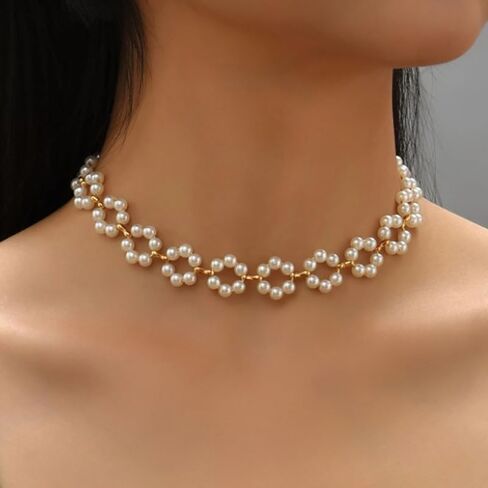 Faux Pearl Necklace for Women Big Chunky Pearl Necklace Exaggerated Large Pearl Choker Necklace Dainty Statement Bride Wedding Jewelry Gifts (silver) in Saudi Arabia