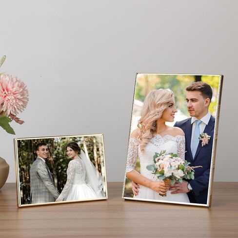 3.5x5 inch Gold Metal Picture Frames 2-Pack,Thin Edge Beading Minimalist Design Photo Frames 5x3.5'' with HD-Tempered Glass -Velvet Back,Tabletop & Wall Mount Frames in Saudi Arabia
