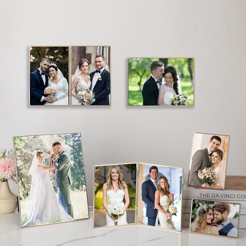 3.5x5 inch Gold Metal Picture Frames 2-Pack,Thin Edge Beading Minimalist Design Photo Frames 5x3.5'' with HD-Tempered Glass -Velvet Back,Tabletop & Wall Mount Frames in Saudi Arabia