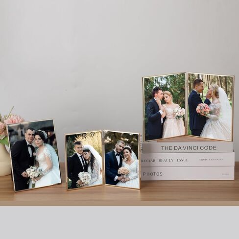 3.5x5 inch Gold Metal Picture Frames 2-Pack,Thin Edge Beading Minimalist Design Photo Frames 5x3.5'' with HD-Tempered Glass -Velvet Back,Tabletop & Wall Mount Frames in Saudi Arabia