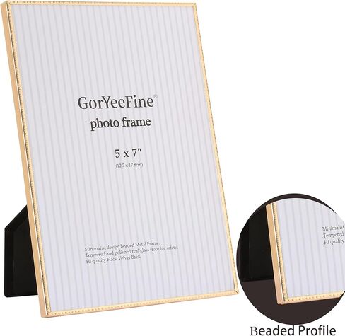 3.5x5 inch Gold Metal Picture Frames 2-Pack,Thin Edge Beading Minimalist Design Photo Frames 5x3.5'' with HD-Tempered Glass -Velvet Back,Tabletop & Wall Mount Frames in Saudi Arabia