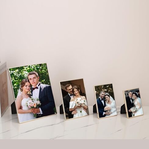 3.5x5 inch Gold Metal Picture Frames 2-Pack,Thin Edge Beading Minimalist Design Photo Frames 5x3.5'' with HD-Tempered Glass -Velvet Back,Tabletop & Wall Mount Frames in Saudi Arabia