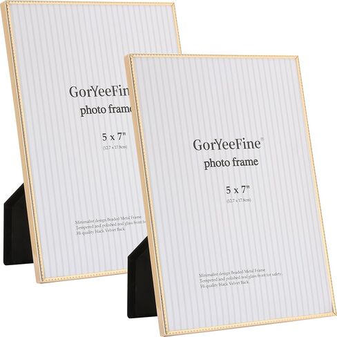 3.5x5 inch Gold Metal Picture Frames 2-Pack,Thin Edge Beading Minimalist Design Photo Frames 5x3.5'' with HD-Tempered Glass -Velvet Back,Tabletop & Wall Mount Frames in Saudi Arabia