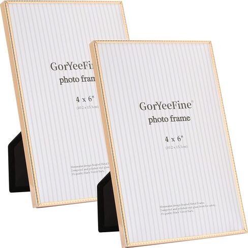 3.5x5 inch Gold Metal Picture Frames 2-Pack,Thin Edge Beading Minimalist Design Photo Frames 5x3.5'' with HD-Tempered Glass -Velvet Back,Tabletop & Wall Mount Frames in Saudi Arabia