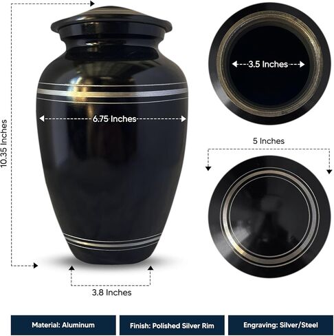Personalized Human Cremation Urn for Adult Ashes Men & Women - Engraved Aluminum Urn with Name and Funny Humorous Handle with care Contents Grumpy Design- Urn for Human Remains | Black with Silver Rim in Saudi Arabia