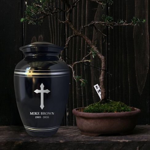 Personalized Human Cremation Urn for Adult Ashes Men & Women - Engraved Aluminum Urn with Name and Funny Humorous Handle with care Contents Grumpy Design- Urn for Human Remains | Black with Silver Rim in Saudi Arabia