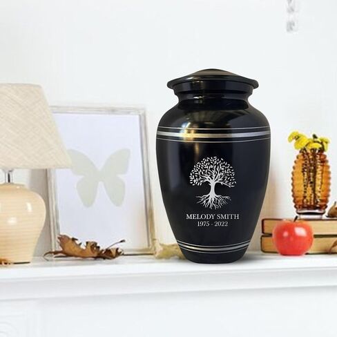 Personalized Human Cremation Urn for Adult Ashes Men & Women - Engraved Aluminum Urn with Name and Funny Humorous Handle with care Contents Grumpy Design- Urn for Human Remains | Black with Silver Rim in Saudi Arabia
