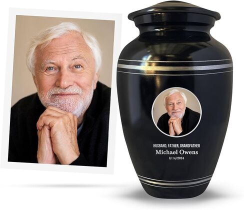 Personalized Human Cremation Urn for Adult Ashes Men & Women - Engraved Aluminum Urn with Name and Funny Humorous Handle with care Contents Grumpy Design- Urn for Human Remains | Black with Silver Rim in Saudi Arabia