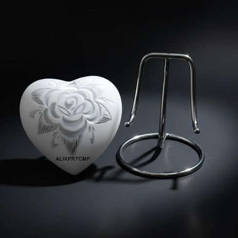 Forever Heart Keepsake Urn with Stand – Mini Heart-Shaped Cremation Urn for Ashes White Rose Design Solid Aluminum Memorial Urn for Loved Ones in Saudi Arabia