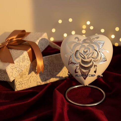 Forever Heart Keepsake Urn with Stand – Mini Heart-Shaped Cremation Urn for Ashes White Rose Design Solid Aluminum Memorial Urn for Loved Ones in Saudi Arabia