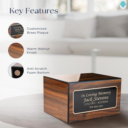 GetUrns Heritage Adult Walnut Cremation Urn Box for Human Ashes I Custom Engraved Wooden Urns for Male and Female I 213lbs in Saudi Arabia