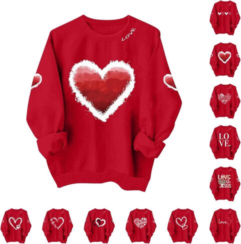 Bacrelax عيد الحب قمصان للنساء عادية لطيف القلب الحب الجرافيك البلوز حجم كبير كم طويل Crewneck البلوز القمم in Kuwait