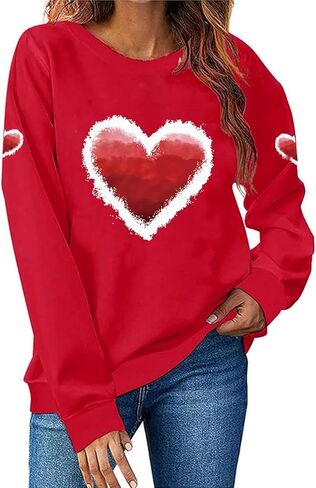 Bacrelax عيد الحب قمصان للنساء عادية لطيف القلب الحب الجرافيك البلوز حجم كبير كم طويل Crewneck البلوز القمم in Kuwait