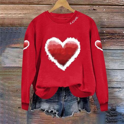 Bacrelax عيد الحب قمصان للنساء عادية لطيف القلب الحب الجرافيك البلوز حجم كبير كم طويل Crewneck البلوز القمم in Kuwait