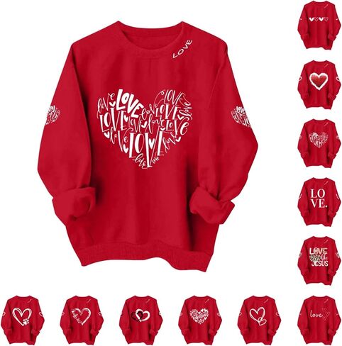 Bacrelax عيد الحب قمصان للنساء عادية لطيف القلب الحب الجرافيك البلوز حجم كبير كم طويل Crewneck البلوز القمم in Kuwait