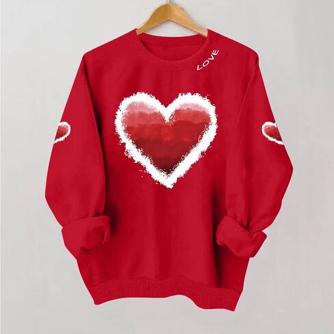 Bacrelax عيد الحب قمصان للنساء عادية لطيف القلب الحب الجرافيك البلوز حجم كبير كم طويل Crewneck البلوز القمم in Kuwait