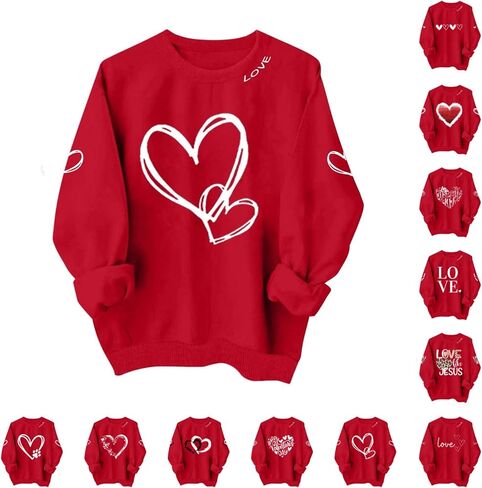 Bacrelax عيد الحب قمصان للنساء عادية لطيف القلب الحب الجرافيك البلوز حجم كبير كم طويل Crewneck البلوز القمم in Kuwait