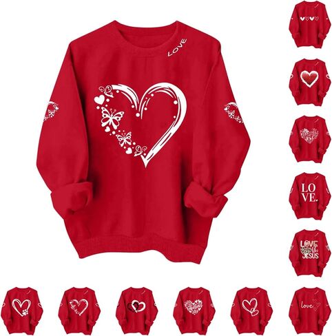 Bacrelax عيد الحب قمصان للنساء عادية لطيف القلب الحب الجرافيك البلوز حجم كبير كم طويل Crewneck البلوز القمم in Kuwait