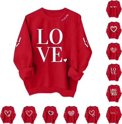 Bacrelax عيد الحب قمصان للنساء عادية لطيف القلب الحب الجرافيك البلوز حجم كبير كم طويل Crewneck البلوز القمم in Kuwait
