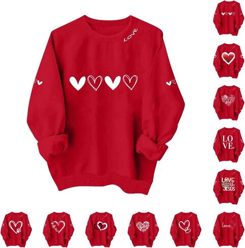 Bacrelax عيد الحب قمصان للنساء عادية لطيف القلب الحب الجرافيك البلوز حجم كبير كم طويل Crewneck البلوز القمم in Kuwait