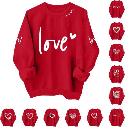 Bacrelax عيد الحب قمصان للنساء عادية لطيف القلب الحب الجرافيك البلوز حجم كبير كم طويل Crewneck البلوز القمم in Kuwait
