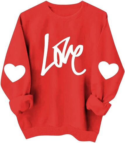 Bacrelax عيد الحب قمصان للنساء عادية لطيف القلب الحب الجرافيك البلوز حجم كبير كم طويل Crewneck البلوز القمم in Kuwait